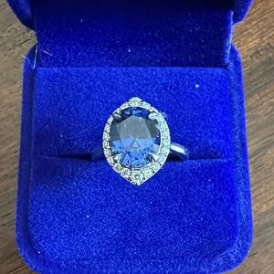 14k lab Blue Sapphire with Moissanite accents